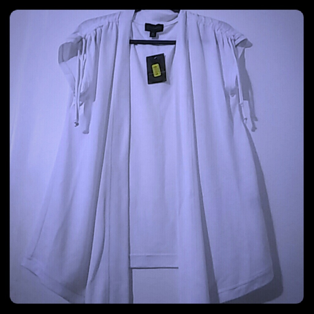 Investments open front white tunic sleeveless
